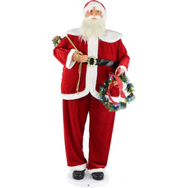Life-Size 58" Traditional Dancing Santa with Wreath and Gift Sack