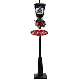Let It Snow Series 71" Musical Street Lamp with Christmas Tree, Signs, Cascading Snow, and Music