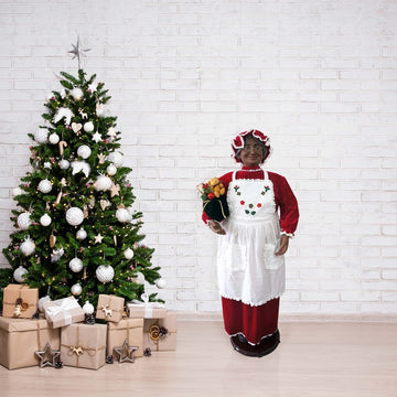 Life-Size 58" African American Dancing Mrs. Claus with Apron