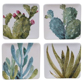 Cactus Verde 8.5" Square Dessert Plates Set of 4 Assorted