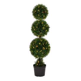 4' Artificial Triple Ball Green Cedar Topiary with LED Lights