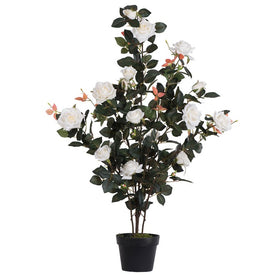 45" Artificial White Rose Plant in Pot