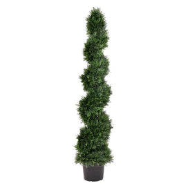 5' Artificial Potted Green Cedar Spiral Tree