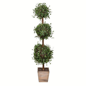 48" Artificial Potted Green Triple Ball Angel Vine Topiary in Wood Pot