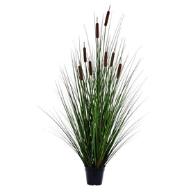 48" Artificial Potted Green Straight Grass and Cattails
