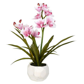 26" Artificial Pink Orchid Arranged in A White Ceramic Pot