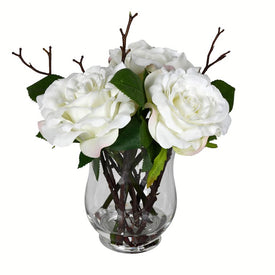 10" Artificial White Rose in Glass Vase