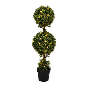 3' Artificial Double Ball Green Boxwood Topiary with LED Lights