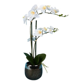 23" Artificial White Phalaenopsis in Metal Pot