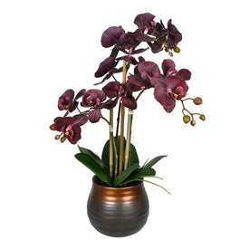Vickerman 22" Artificial Potted Real Touch Purple Phalaenopsis Spray.