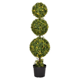 4' Artificial Triple Ball Green Boxwood Topiary with LED Lights