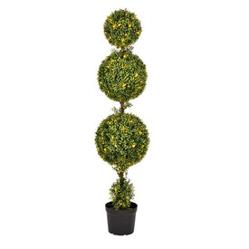 5' Artificial Triple Ball Green Boxwood Topiary with LED Lights
