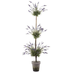 6' Artificial Triple Lavender Topiary in Rustic Cement Pot