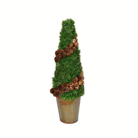 18" Artificial Cone Shape Cedar Tree in Rustic Tin Pot