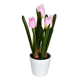 10" Artificial Pink Potted Tulips 2-Pack