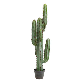45" Artificial Green Finger Cactus in Gray and Light Red Pot
