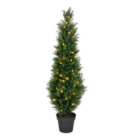 4' Artificial Potted Green Cedar Tree with LED Lights