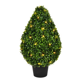 15"W x 24"H Artificial Teardrop-Shaped Boxwood Bush with LED Lights