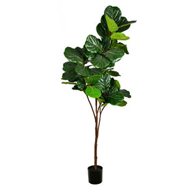 8' Artificial Green Fiddle Tree in Black Planter's Pot