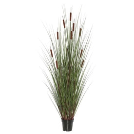 60" Artificial Potted Green Straight Grass and Cattails
