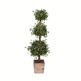 34" Artificial Potted Green Triple Ball Angel Vine Topiary in Wood Pot