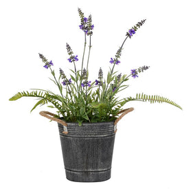 18" Artificial Lavender Flower Fern in Iron Pot