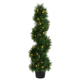 3' Artificial Potted Green Cedar Spiral Tree with LED Lights