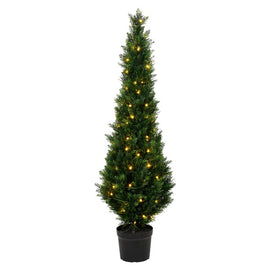 5' Artificial Potted Green Cedar Tree with LED Lights