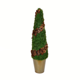24" Artificial Cone Shape Cedar Tree in Rustic Tin Pot