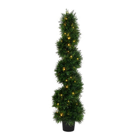 4' Artificial Potted Green Cedar Spiral Tree with LED Lights