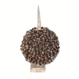 19" Artificial Single Ball Cedar and Pine Cone on Finial Stand