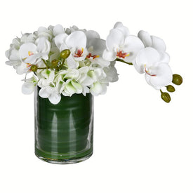 11" Artificial White Orchid in Glass Pot