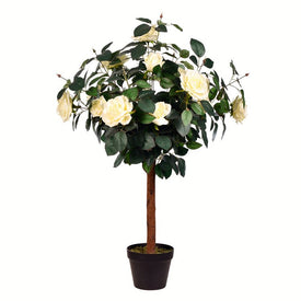 3' Artificial Potted White Rose Tree