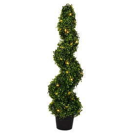 3' Artificial Potted Green Boxwood Spiral Tree with LED Lights