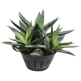 10" Artificial Green Succulent in Galvanized Pot