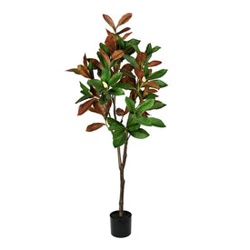 5' Artificial Green Magnolia Tree in Black Planter's Pot
