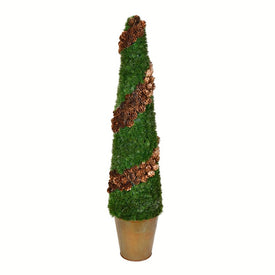 30" Artificial Cone Shape Cedar Tree in Rustic Tin Pot