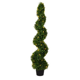 4' Artificial Potted Green Boxwood Spiral Tree with LED Lights