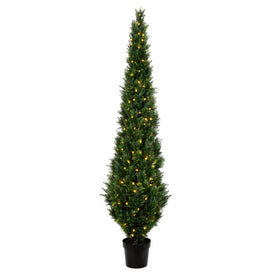 8' Artificial Potted Green Cedar Tree with LED Lights