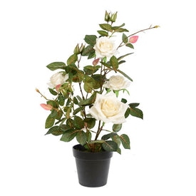 Vickerman 21" Artificial White Rose Plant in Pot.