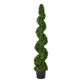 5' Artificial Potted Green Boxwood Spiral Tree