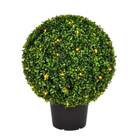 20" Artificial Green Boxwood Ball with LED Lights