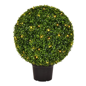 24" Artificial Green Boxwood Ball with LED Lights