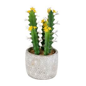 12" Artificial Green Cactus in Cement Pot