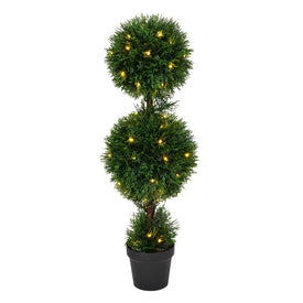 3' Artificial Double Ball Green Cedar Topiary with LED Lights