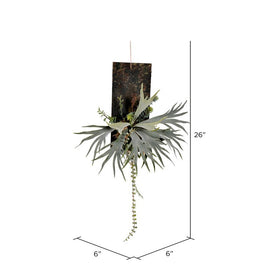 26" Artificial Staghorn Fern on Wooden Plaque