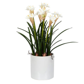 16.5" Artificial White Daffodil in Ceramic Pot