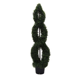 5' Artificial Green Boxwood Double Spiral Topiary in Black Plastic Pot