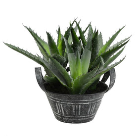 7.5" Artificial Green Succulent in Galvanized Pot