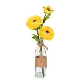 15" Artificial Yellow Camellia in Glass 2-Pack